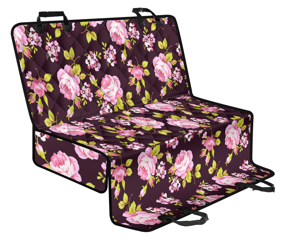 Vintage Pink Rose Floral Pattern Print Pet Car Back Seat Cover