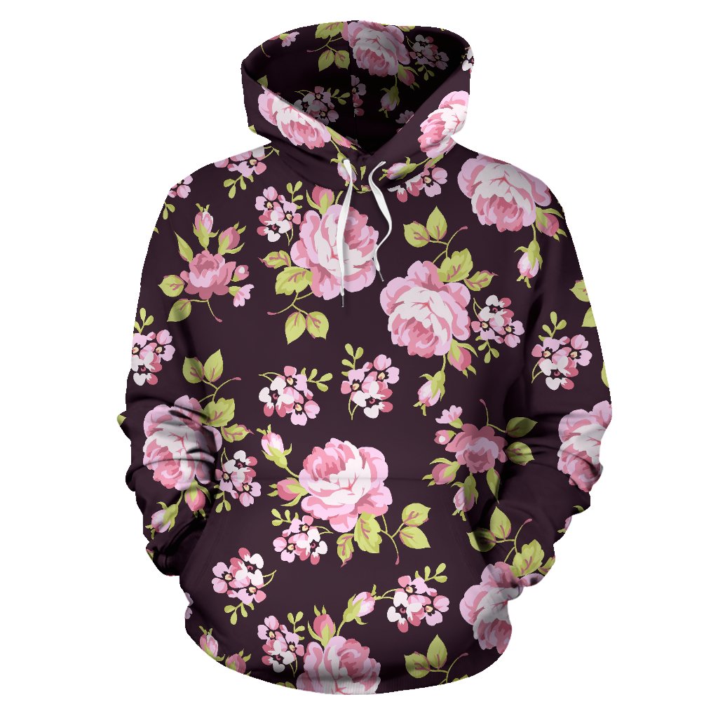 Vintage Pink Rose Floral Pattern Print Pullover Hoodie