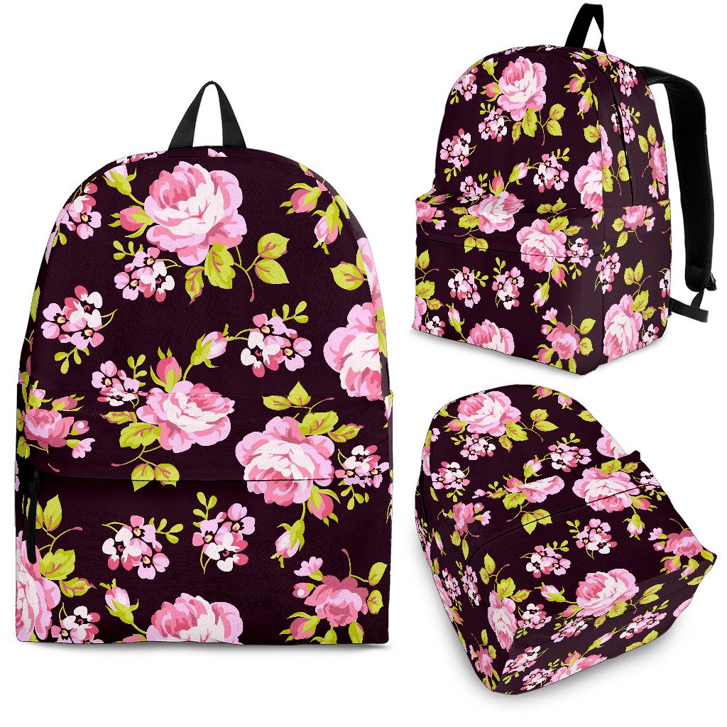 Vintage Pink Rose Floral Pattern Print School Backpack