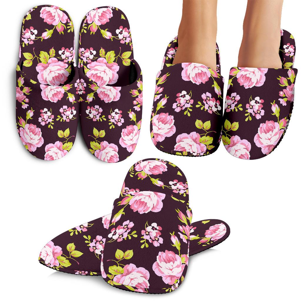 Vintage Pink Rose Floral Pattern Print Slippers