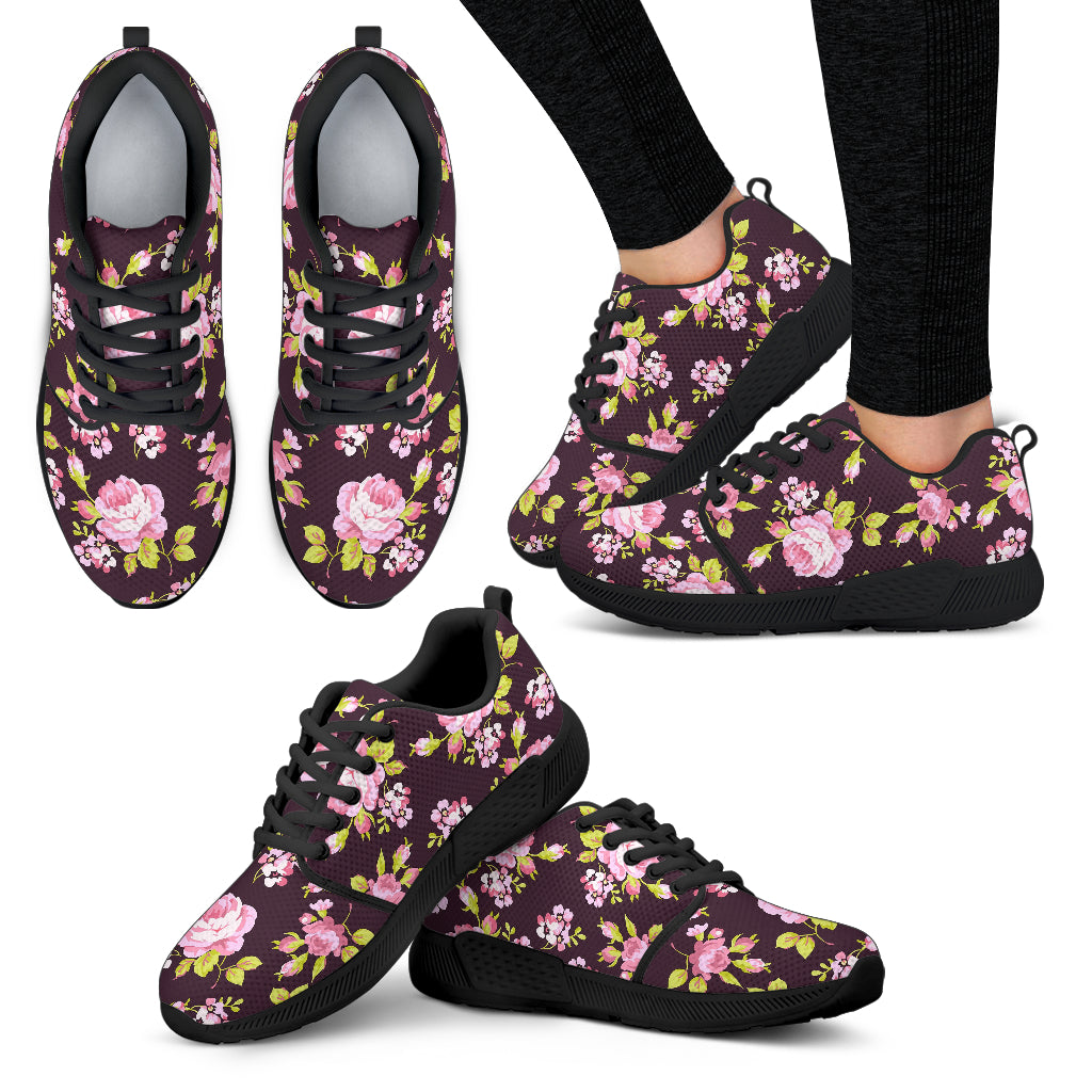 Vintage Pink Rose Floral Pattern Print Women's Athletic Shoes