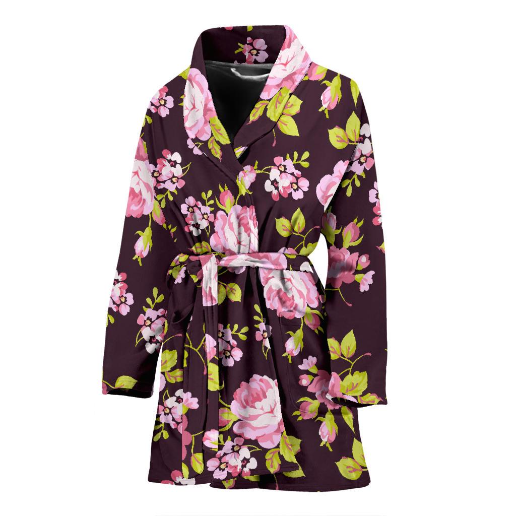 Vintage Pink Rose Floral Pattern Print Women's Bathrobe