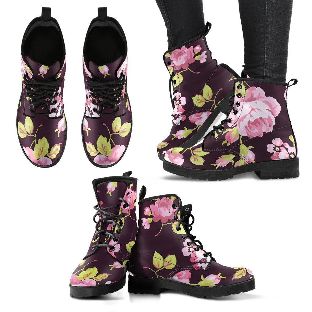 Vintage Pink Rose Floral Pattern Print Women's Boots