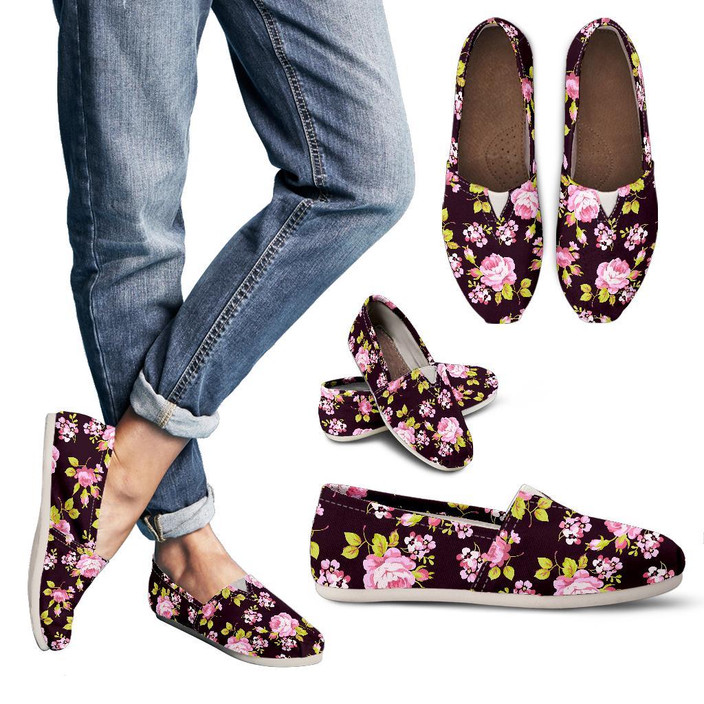 Vintage Pink Rose Floral Pattern Print Women's Casual Canvas Shoes