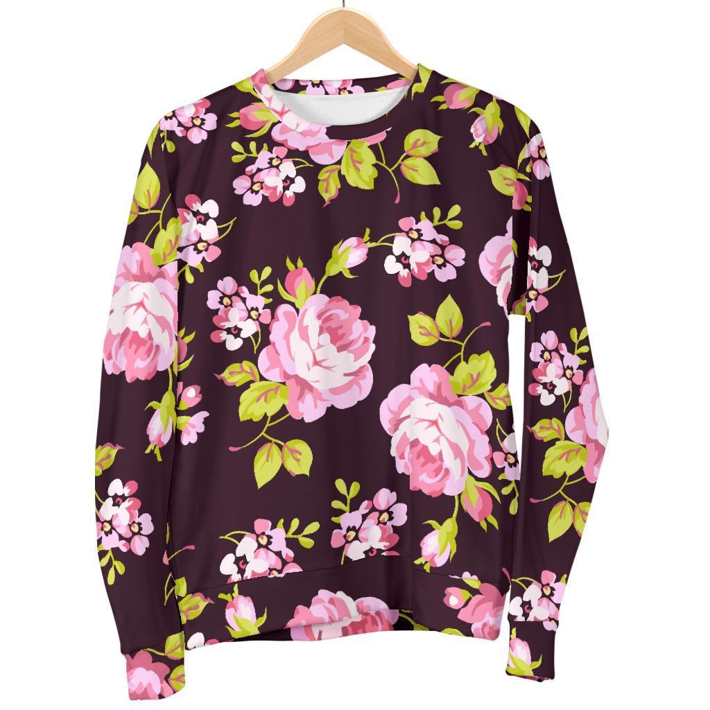 Vintage Pink Rose Floral Pattern Print Women's Crewneck Sweatshirt