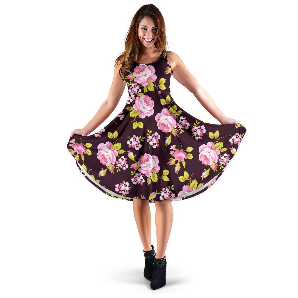 Vintage Pink Rose Floral Pattern Print Women's Dress