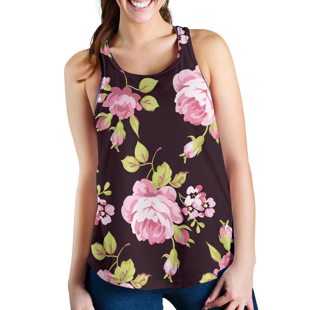 Vintage Pink Rose Floral Pattern Print Women's Racerback Tank Top