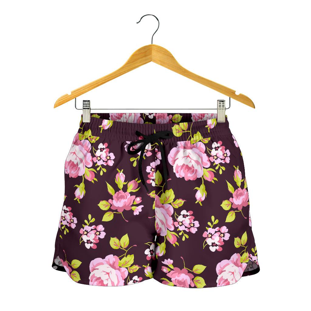 Vintage Pink Rose Floral Pattern Print Women's Shorts