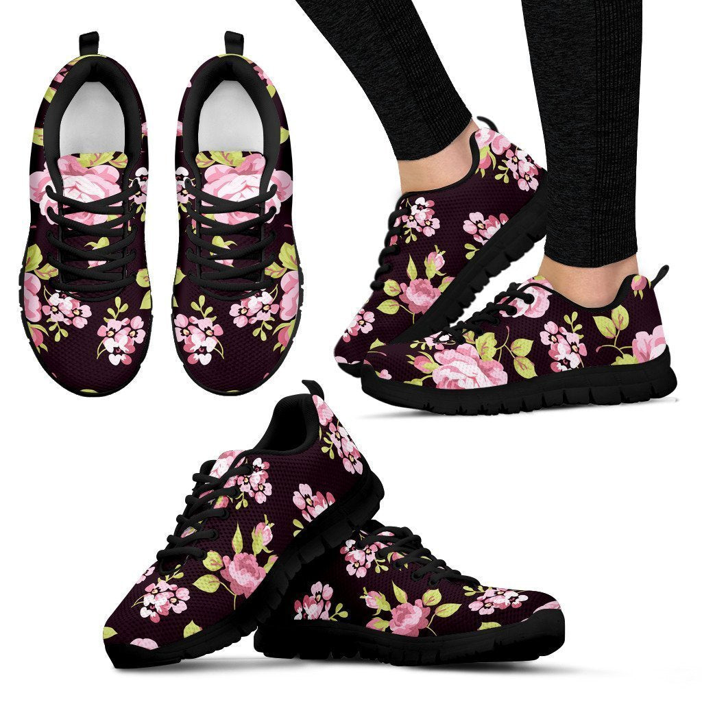 Vintage Pink Rose Floral Pattern Print Women's Sneakers