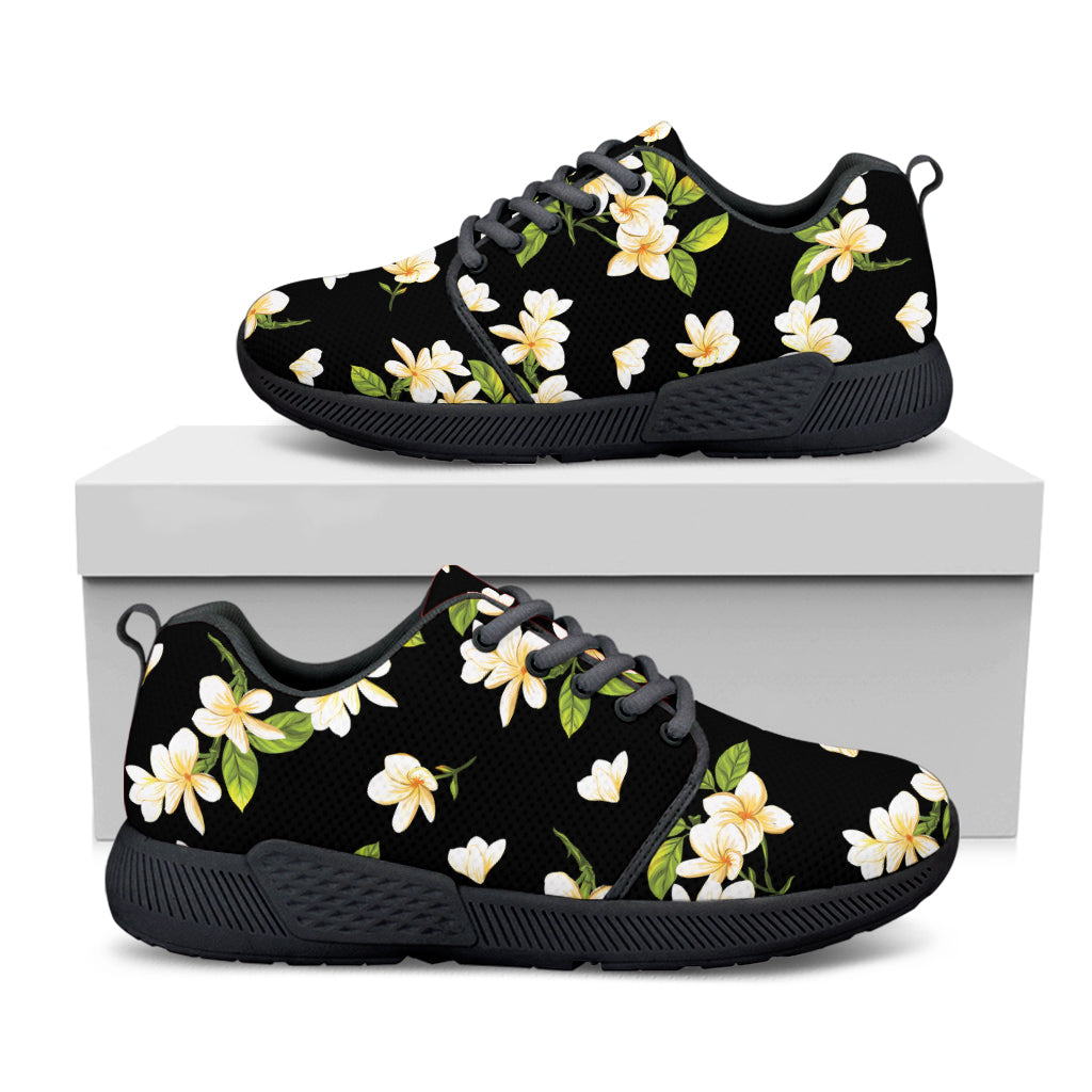 Vintage Plumeria Flower Pattern Print Black Athletic Shoes