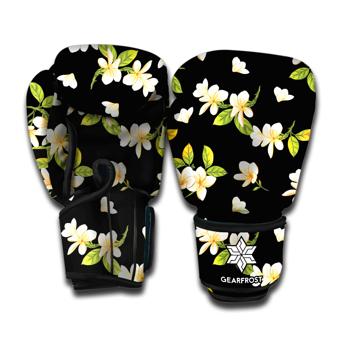 Vintage Plumeria Flower Pattern Print Boxing Gloves