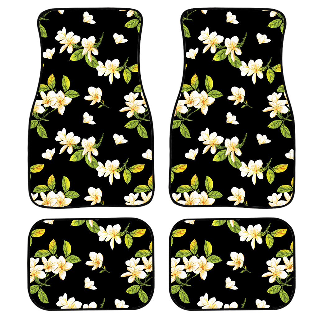 Vintage Plumeria Flower Pattern Print Front and Back Car Floor Mats