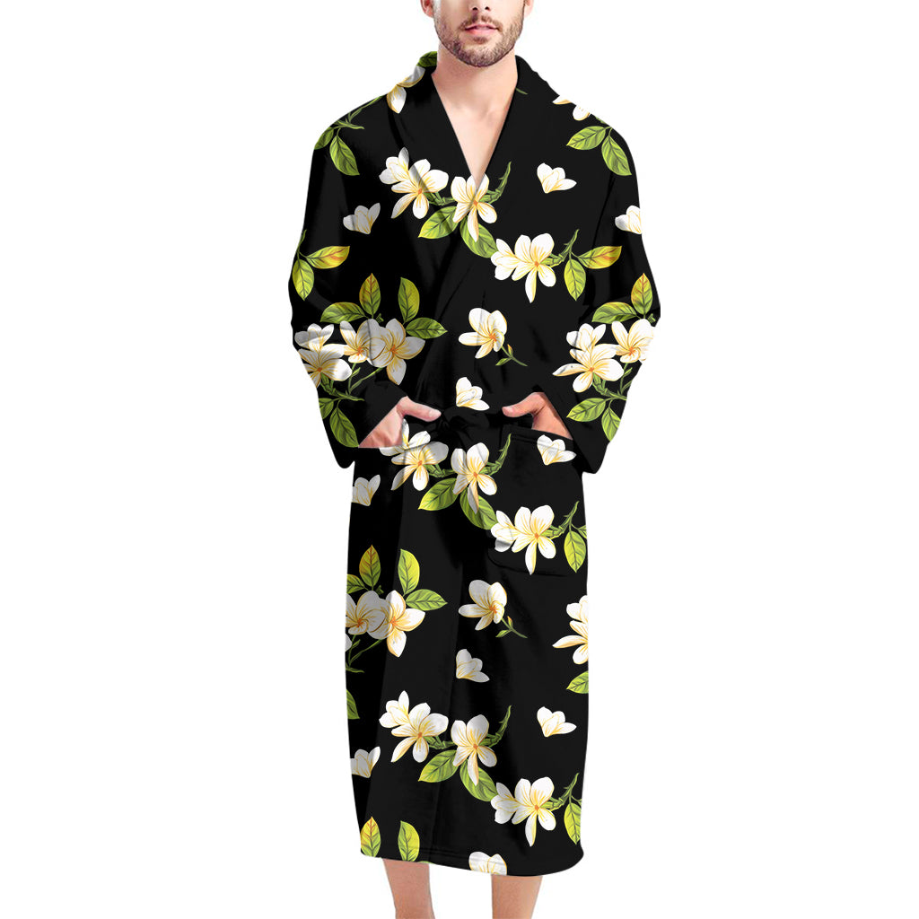 Vintage Plumeria Flower Pattern Print Men's Bathrobe