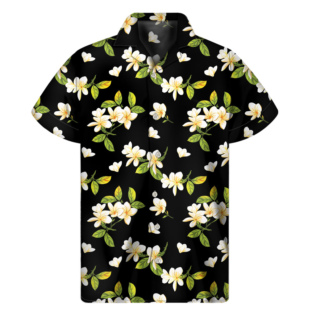 Vintage Plumeria Flower Pattern Print Men's Short Sleeve Shirt