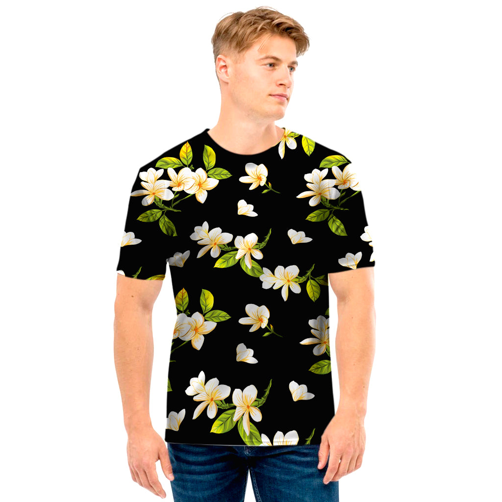 Vintage Plumeria Flower Pattern Print Men's T-Shirt