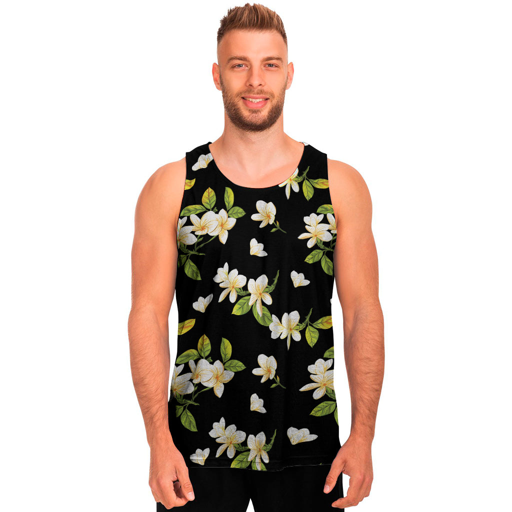 Vintage Plumeria Flower Pattern Print Men's Tank Top