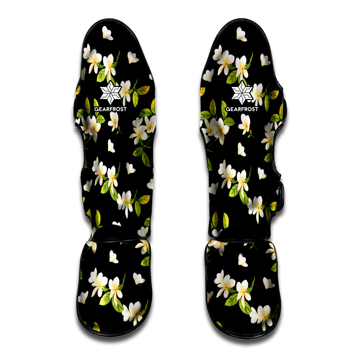 Vintage Plumeria Flower Pattern Print Muay Thai Shin Guards