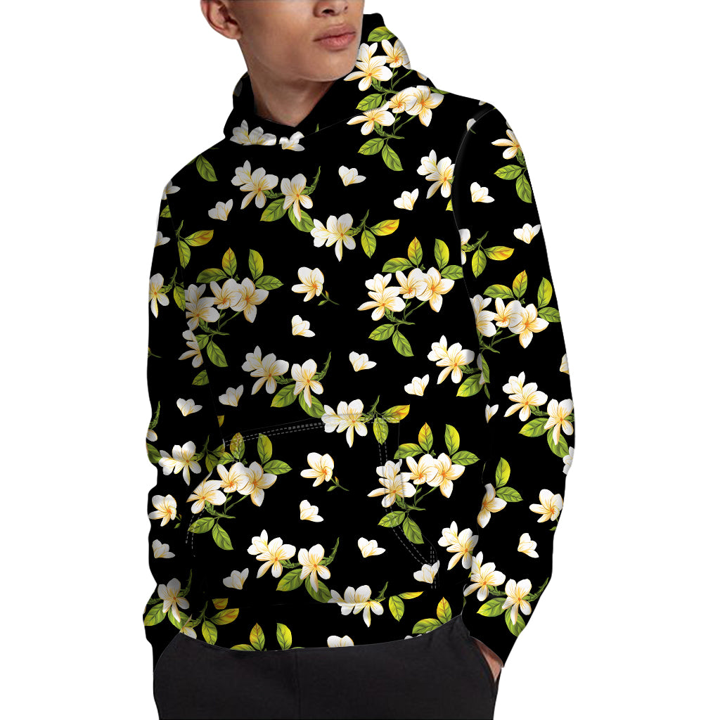 Vintage Plumeria Flower Pattern Print Pullover Hoodie