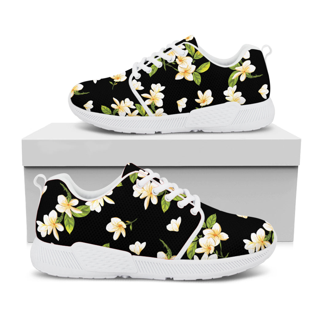 Vintage Plumeria Flower Pattern Print White Athletic Shoes