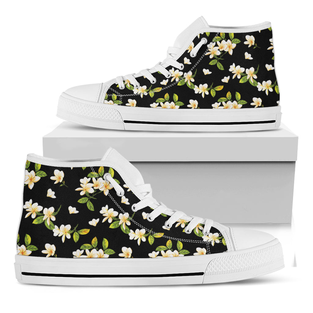 Vintage Plumeria Flower Pattern Print White High Top Shoes