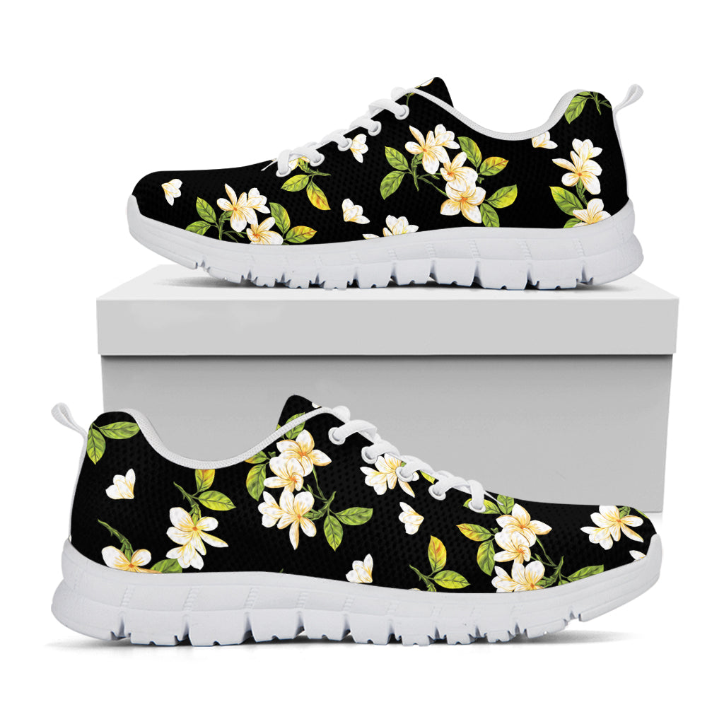 Vintage Plumeria Flower Pattern Print White Sneakers