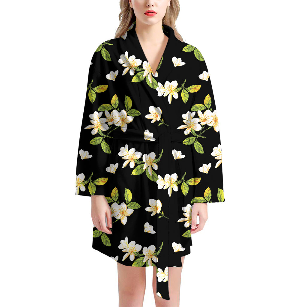 Vintage Plumeria Flower Pattern Print Women's Bathrobe