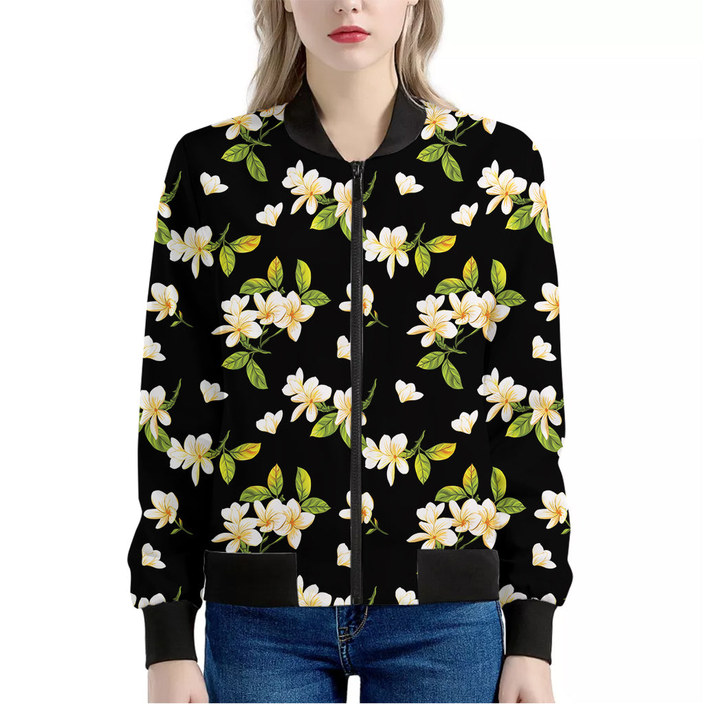 Vintage Plumeria Flower Pattern Print Women's Bomber Jacket