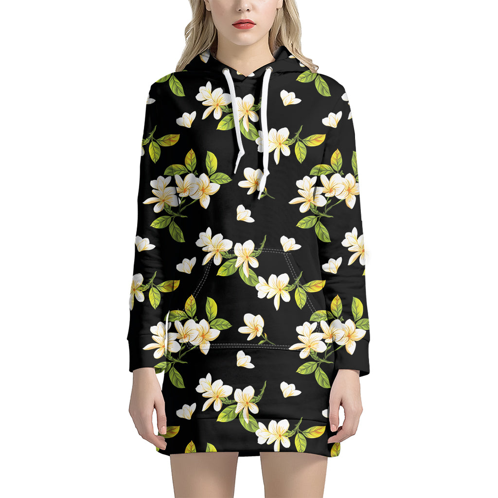 Vintage Plumeria Flower Pattern Print Women's Pullover Hoodie Dress