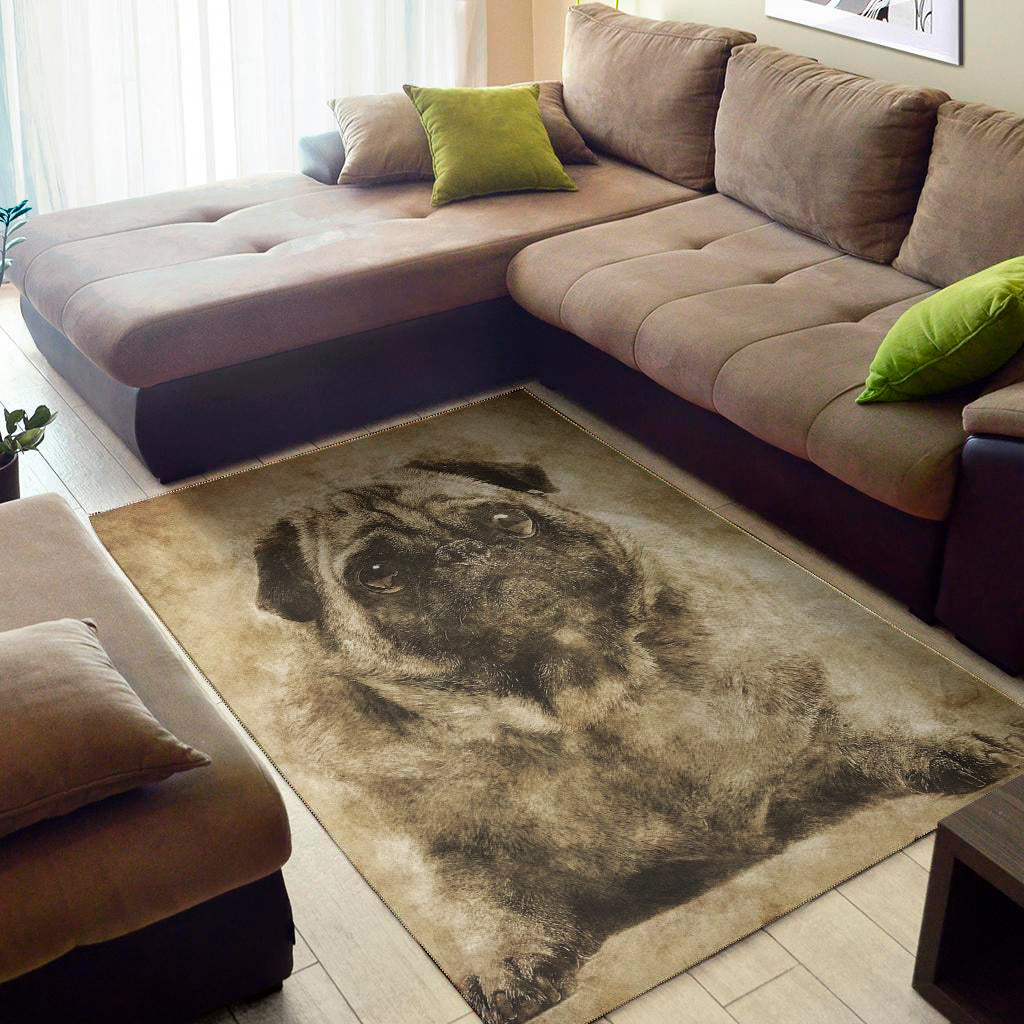 Vintage Pug Portrait Print Area Rug