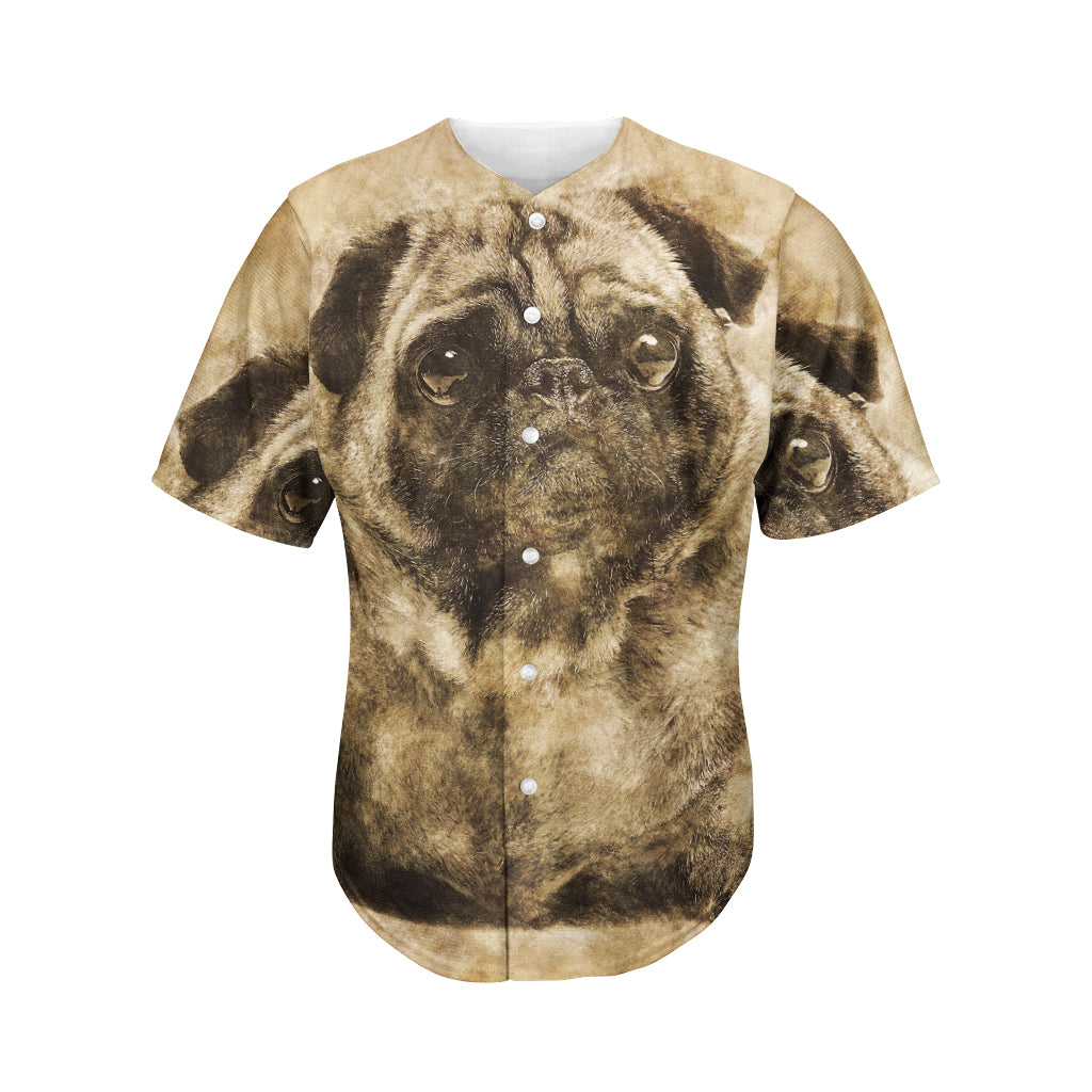 Vintage Pug Portrait Print Men's Baseball Jersey