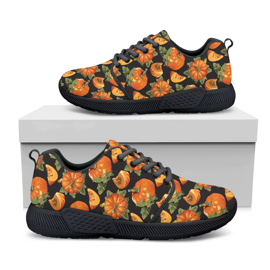 Vintage Pumpkin Pattern Print Black Athletic Shoes