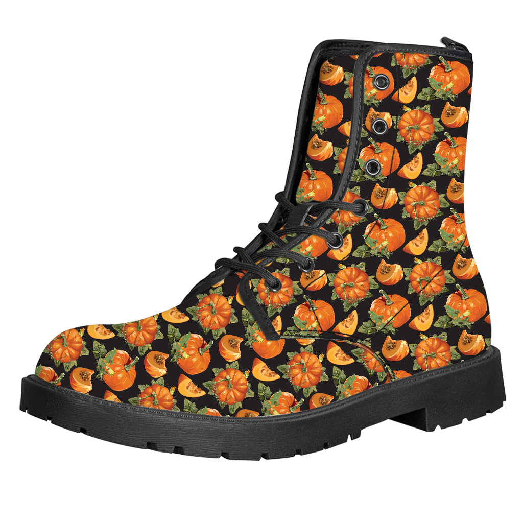 Vintage Pumpkin Pattern Print Leather Boots