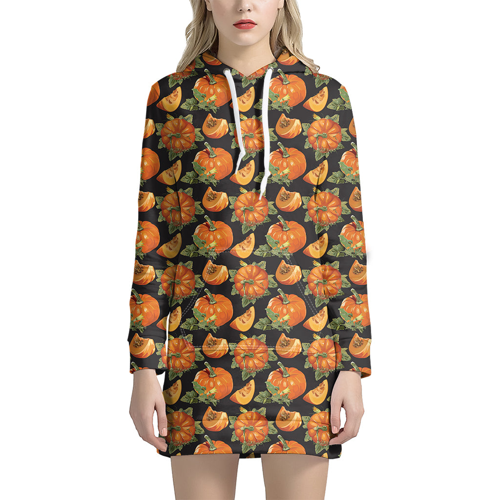 Vintage Pumpkin Pattern Print Women's Pullover Hoodie Dress