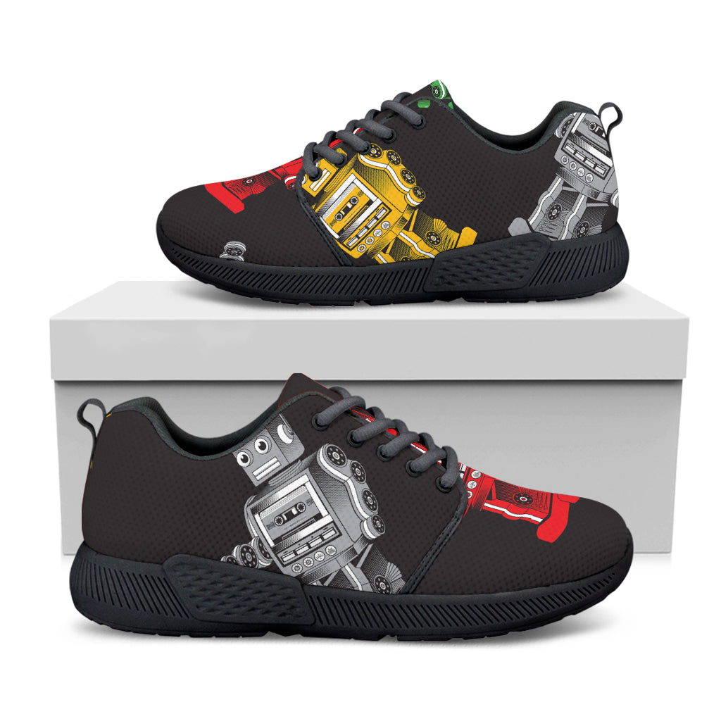 Vintage Robot Pattern Print Black Athletic Shoes