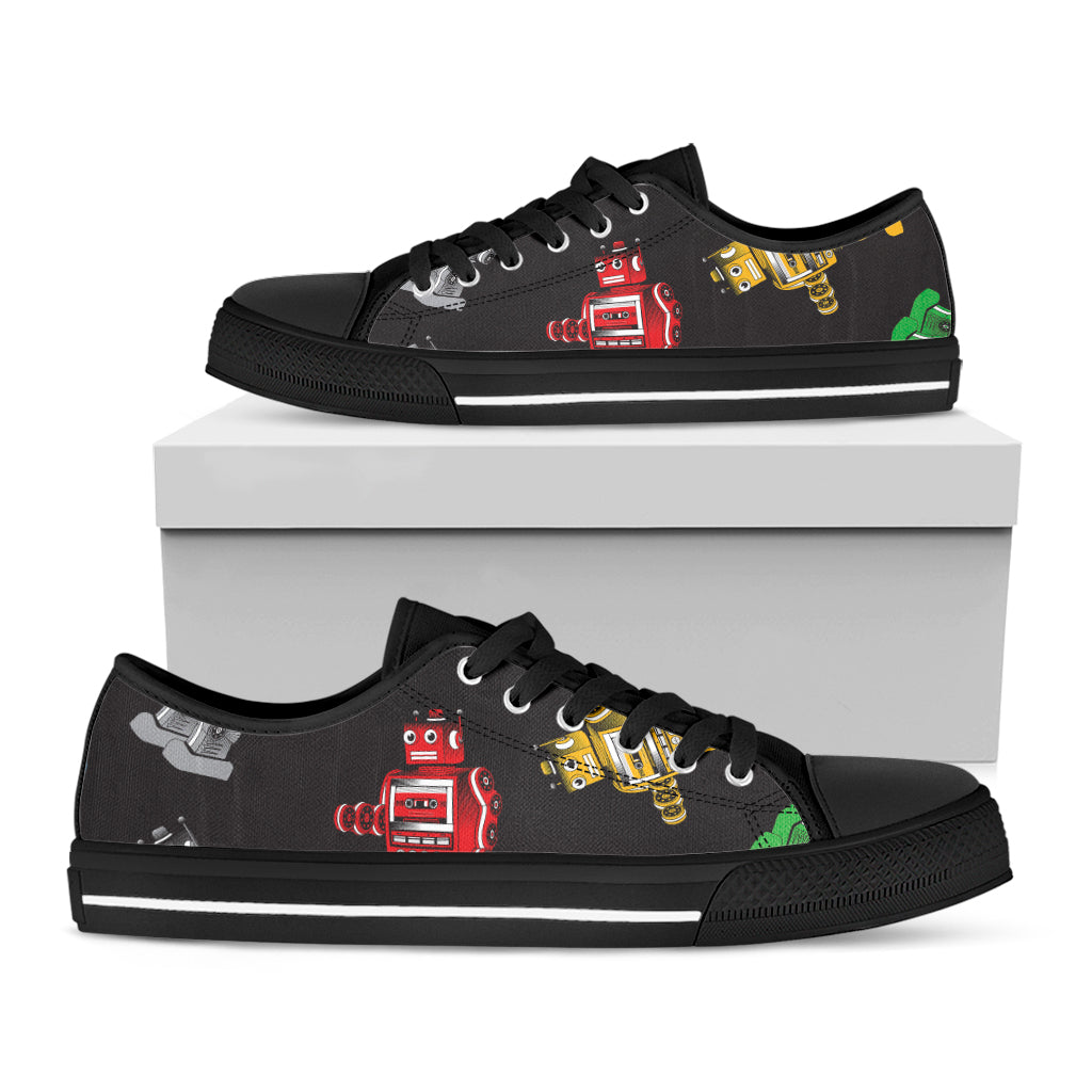 Vintage Robot Pattern Print Black Low Top Shoes