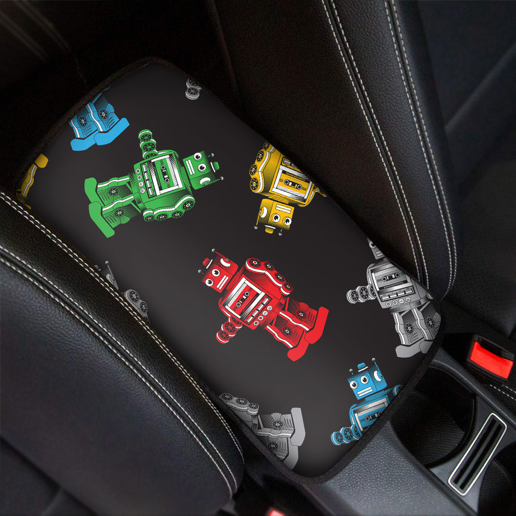 Vintage Robot Pattern Print Car Center Console Cover