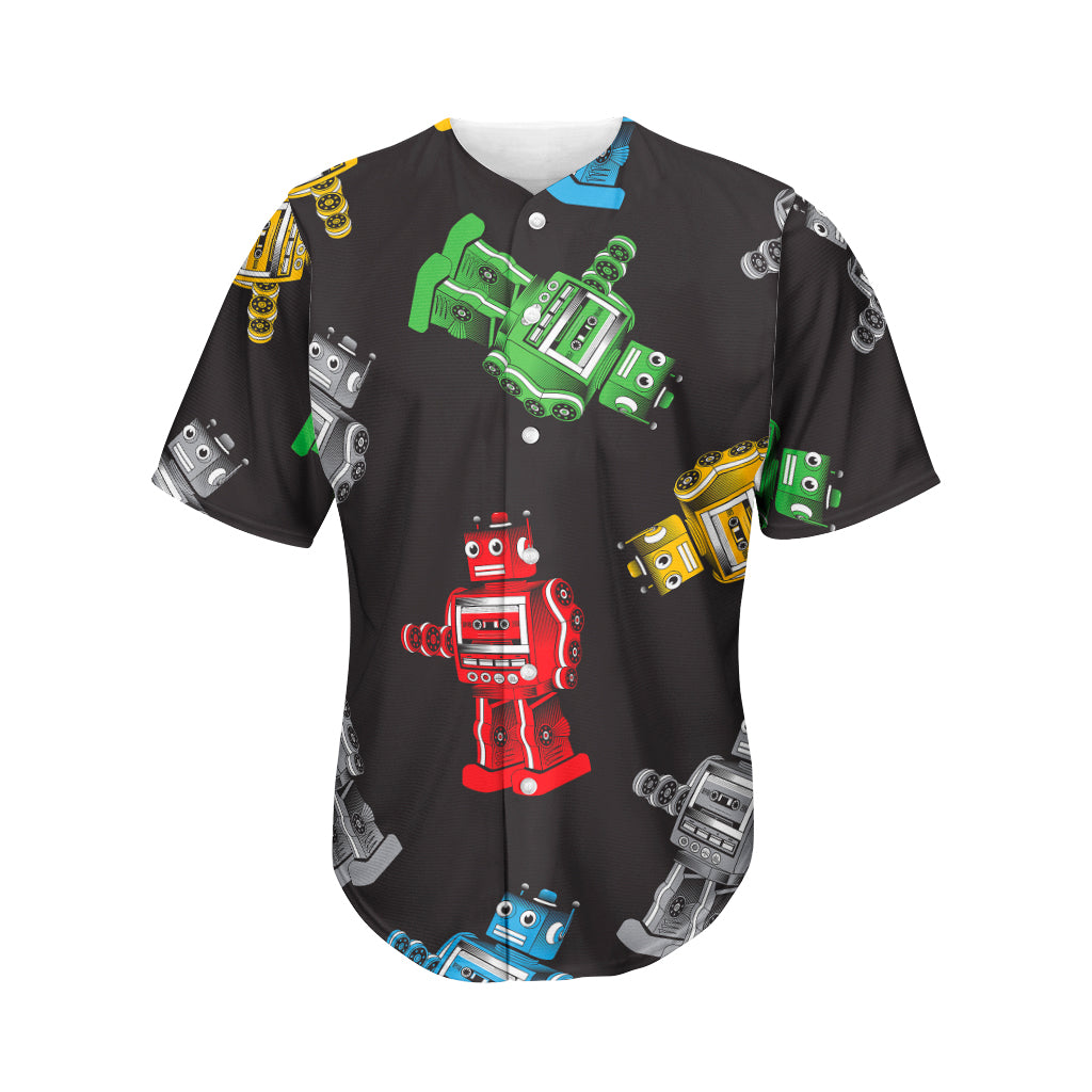 Vintage Robot Pattern Print Men's Baseball Jersey