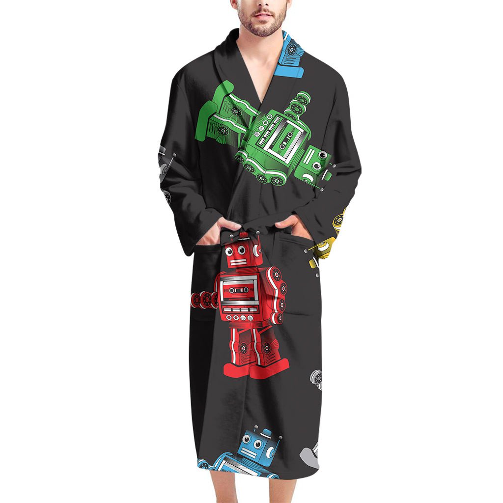 Vintage Robot Pattern Print Men's Bathrobe