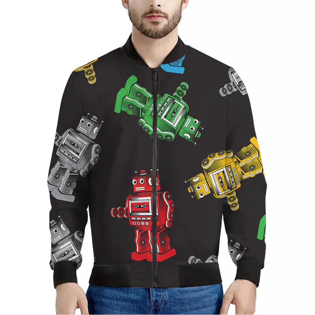 Vintage Robot Pattern Print Men's Bomber Jacket