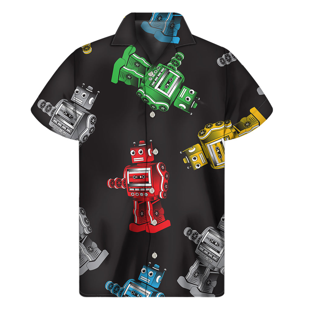 Vintage Robot Pattern Print Men's Short Sleeve Shirt