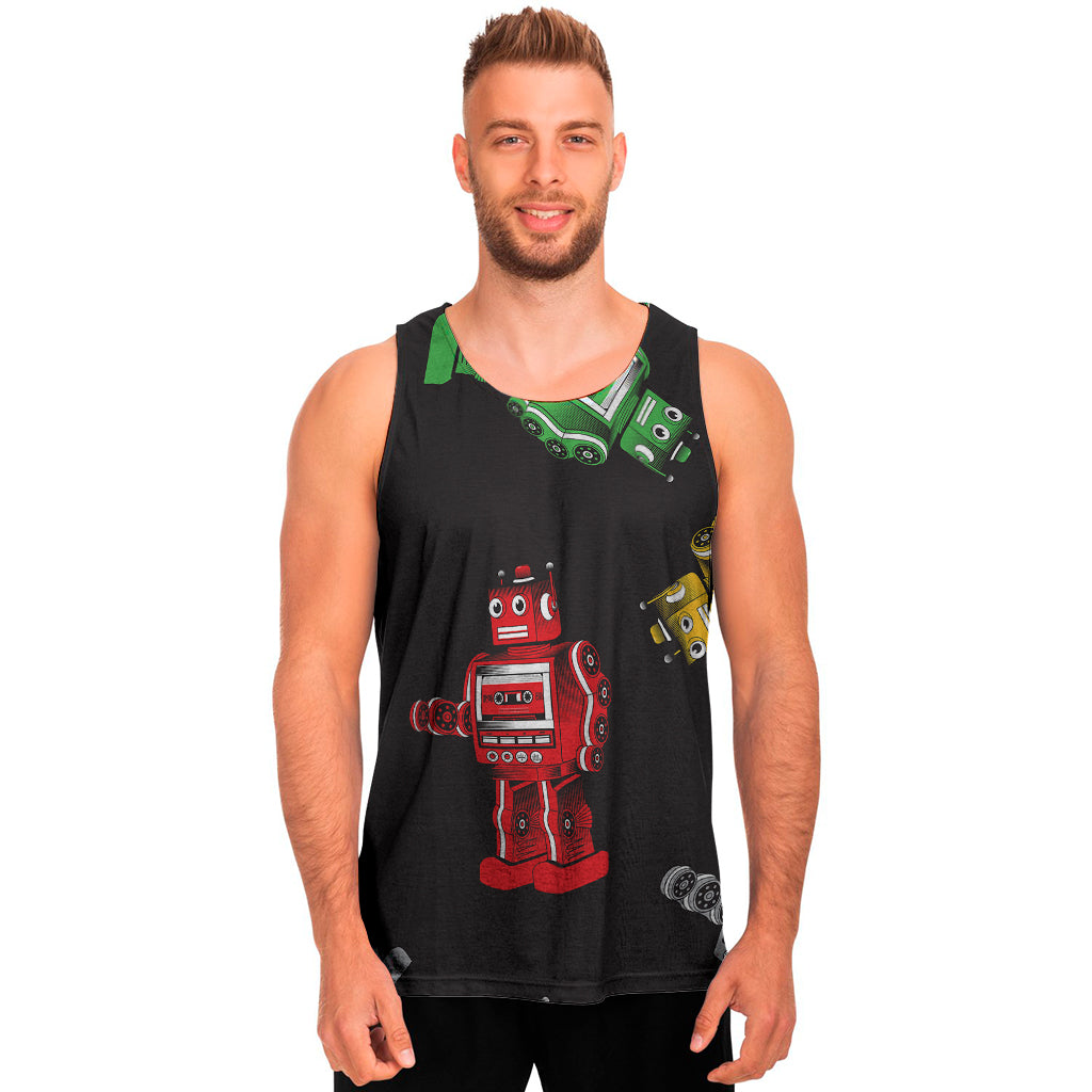 Vintage Robot Pattern Print Men's Tank Top