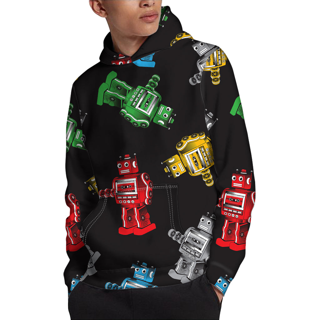 Vintage Robot Pattern Print Pullover Hoodie