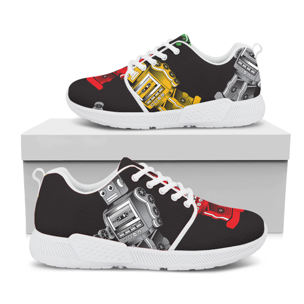 Vintage Robot Pattern Print White Athletic Shoes