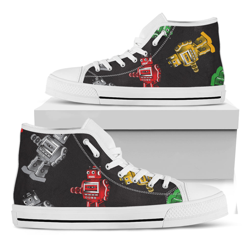 Vintage Robot Pattern Print White High Top Shoes