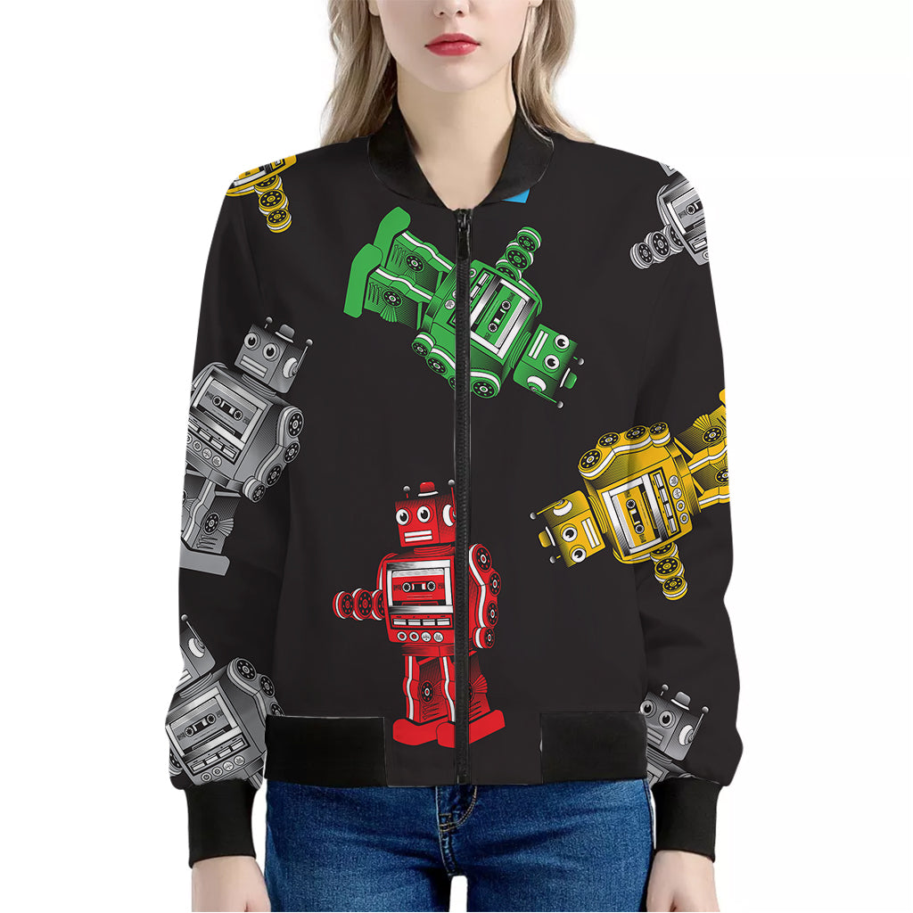 Vintage Robot Pattern Print Women's Bomber Jacket