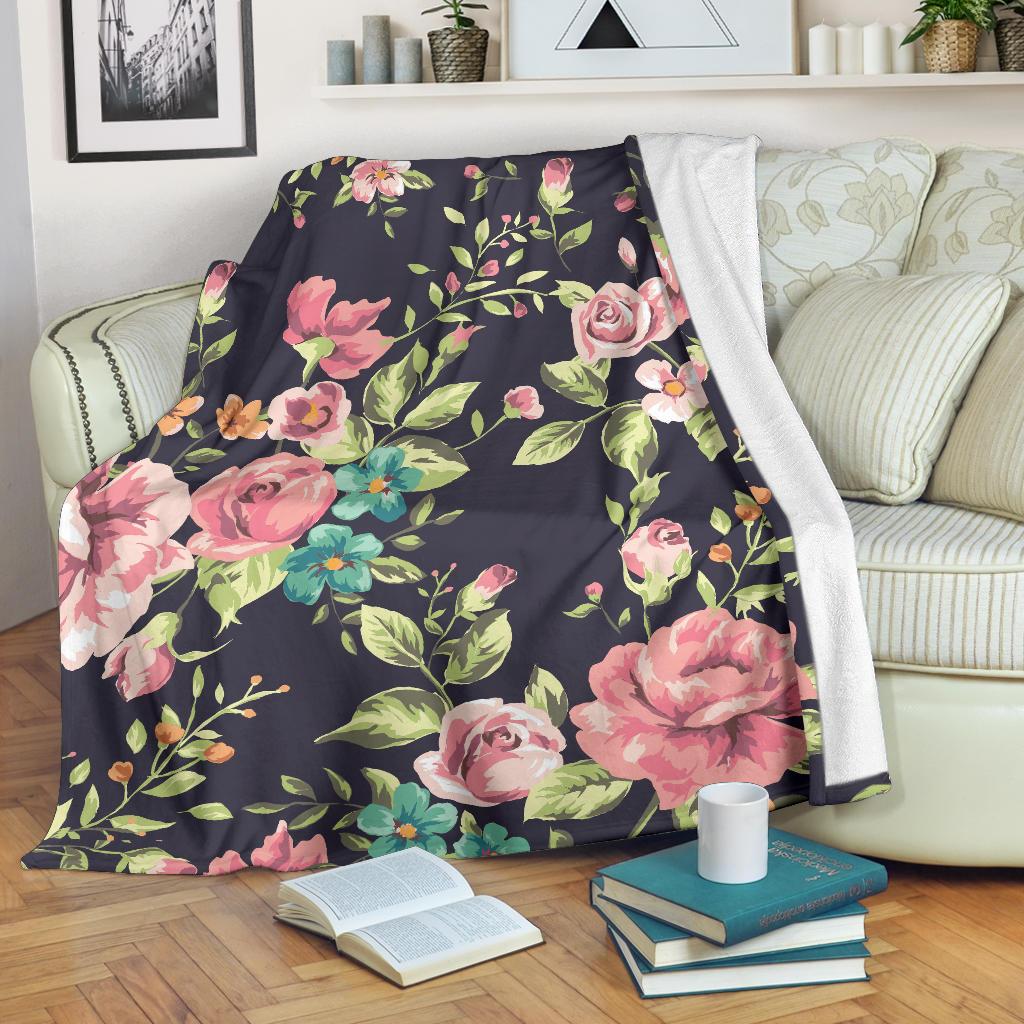 Vintage Rose Floral Flower Pattern Print Blanket