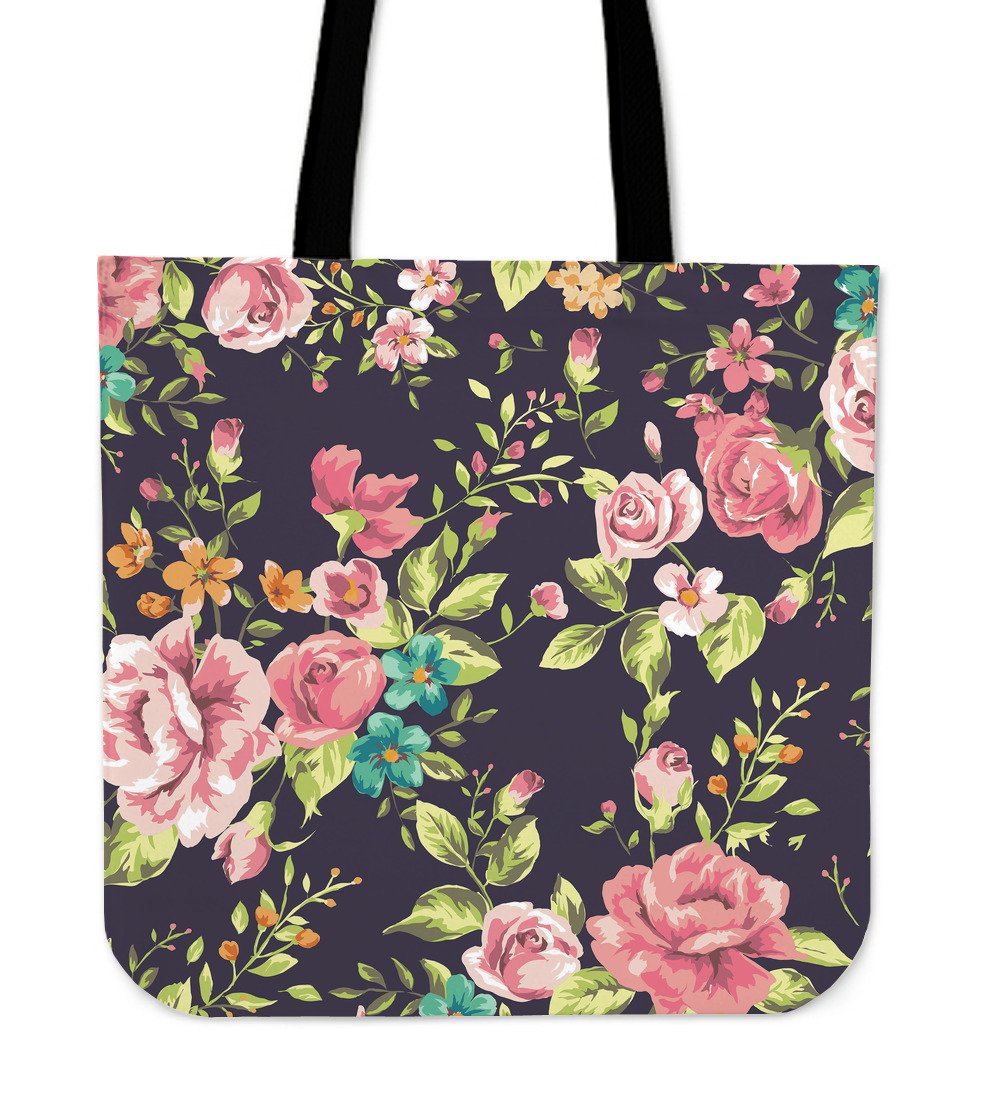 Vintage Rose Floral Flower Pattern Print Canvas Tote Bag