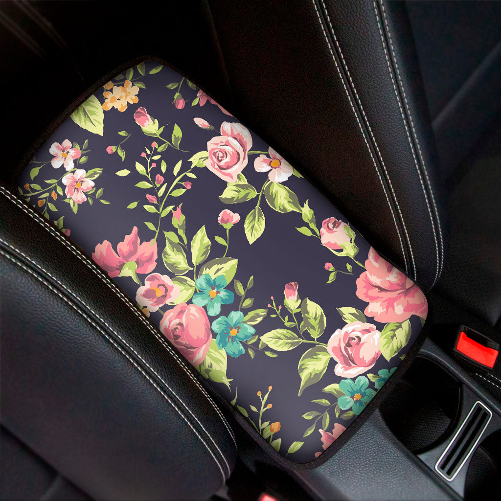 Vintage Rose Floral Flower Pattern Print Car Center Console Cover