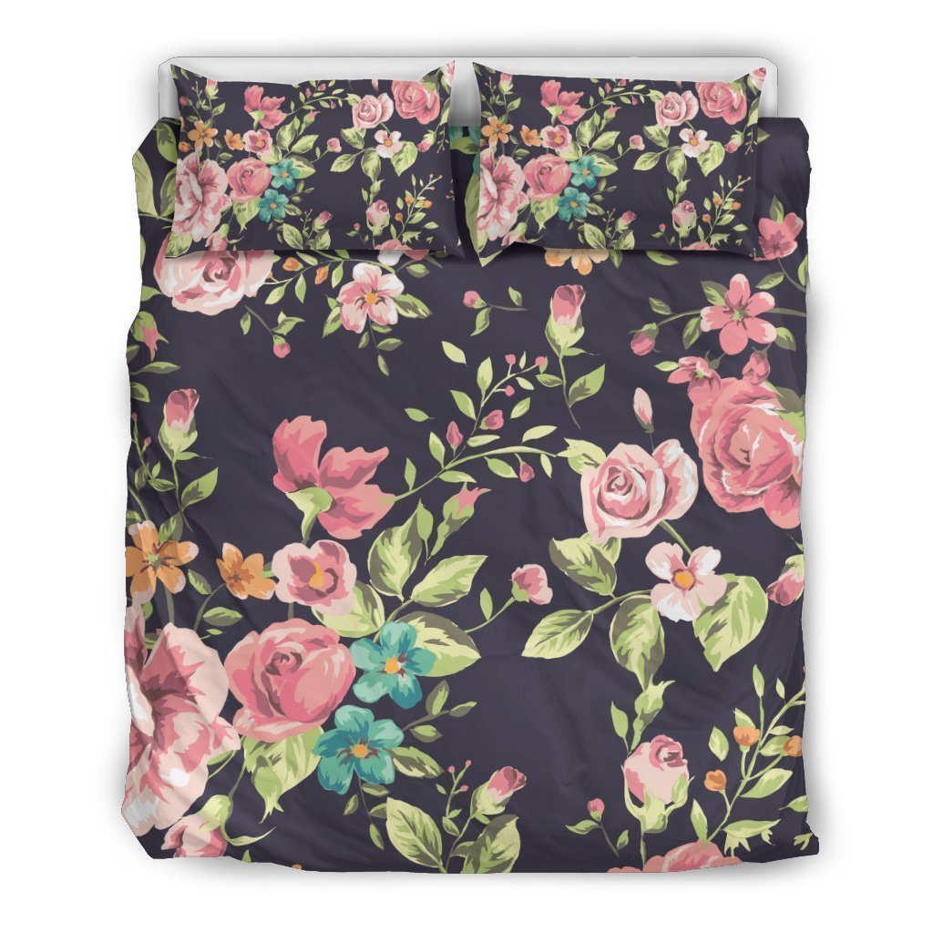 Vintage Rose Floral Flower Pattern Print Duvet Cover Bedding Set