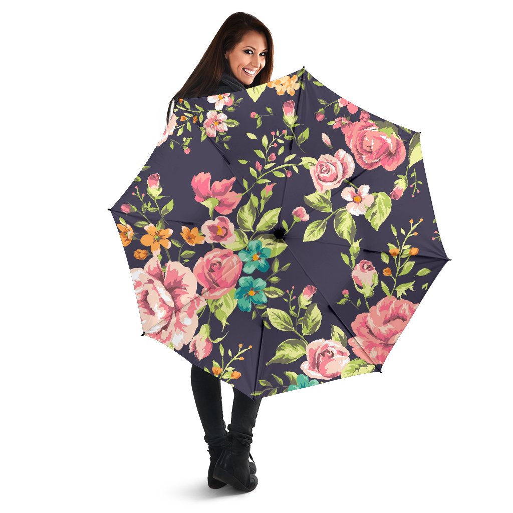 Vintage Rose Floral Flower Pattern Print Foldable Umbrella